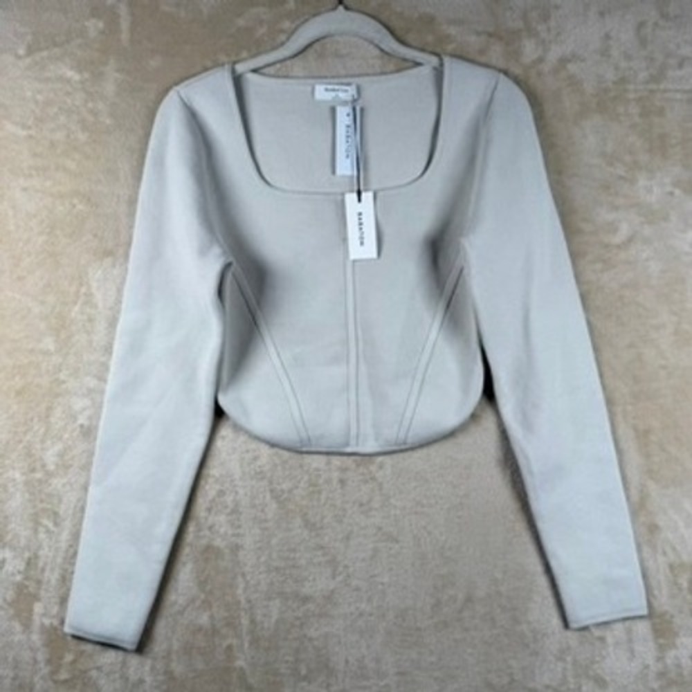 Babaton Aritzia Sculpt Knit Bustier Long Sleeve Top Matte Pearl White M Bodycon